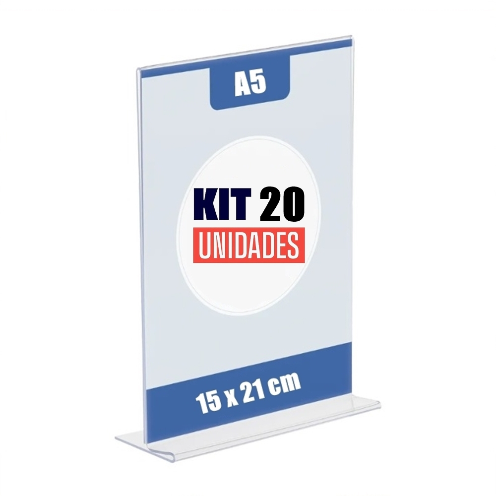 Kit com 20 Display Expositor T 15x21 A5 Acrílico Balcão Mesa Cardápio