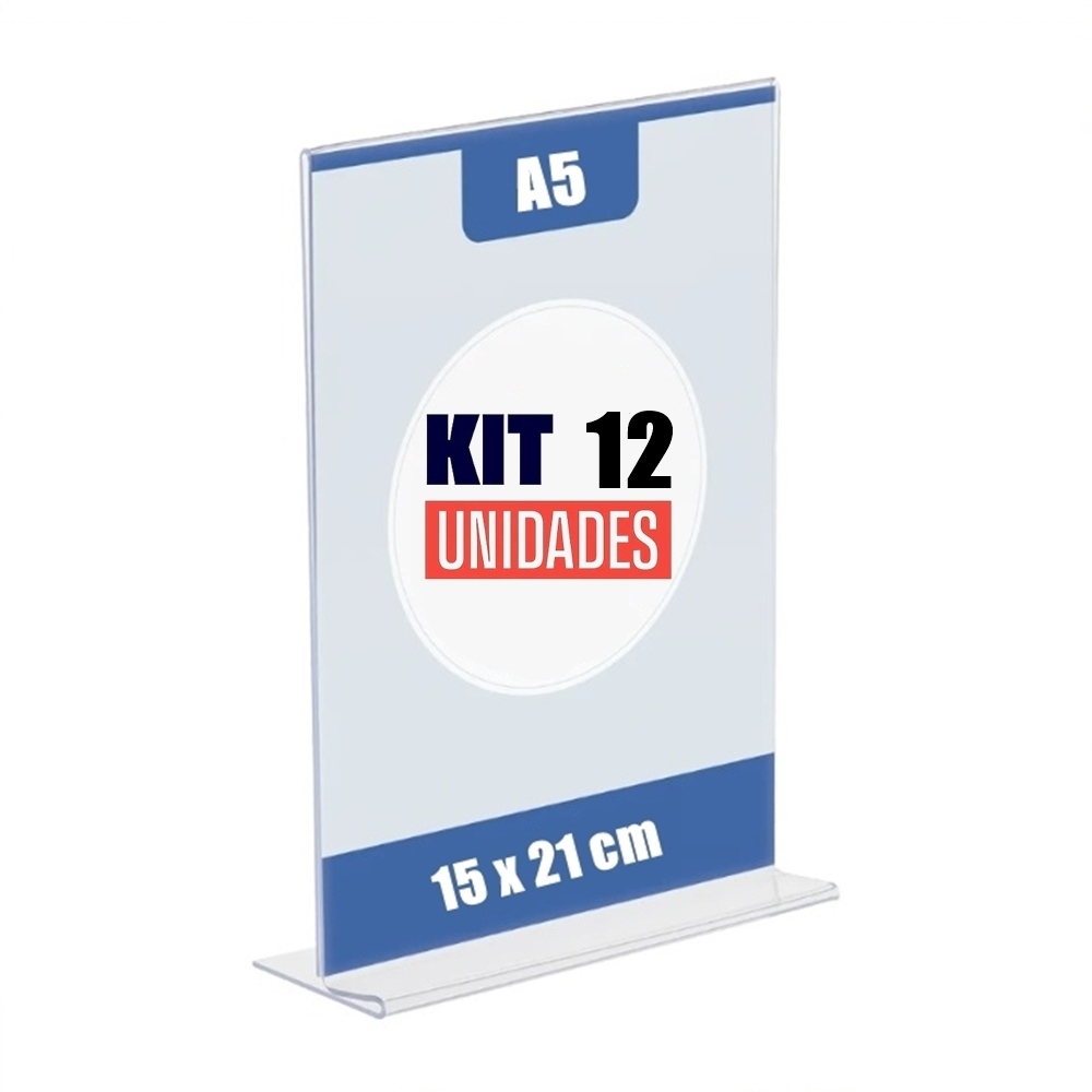 Kit com 12 Display Expositor T 15x21 A5 Acrílico Balcão Mesa Cardápio