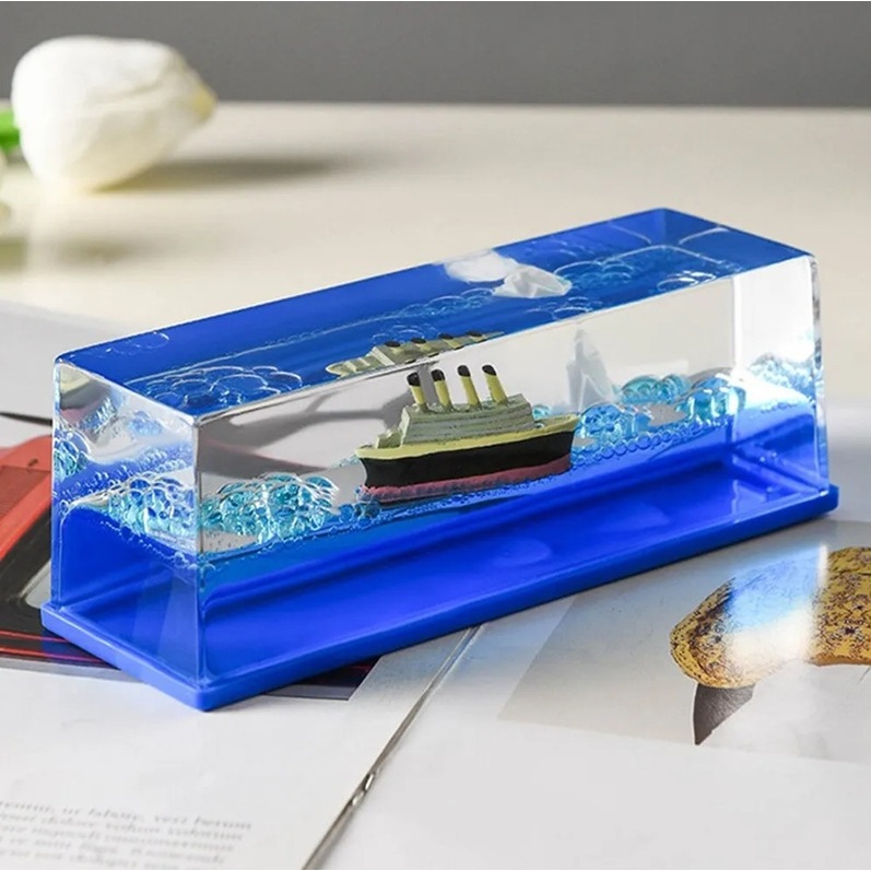 Mini Oceano Titanic / Navio Pirata Pérola Negra - Bloco Líquido Antiestresse Decoração Criativa Mesa