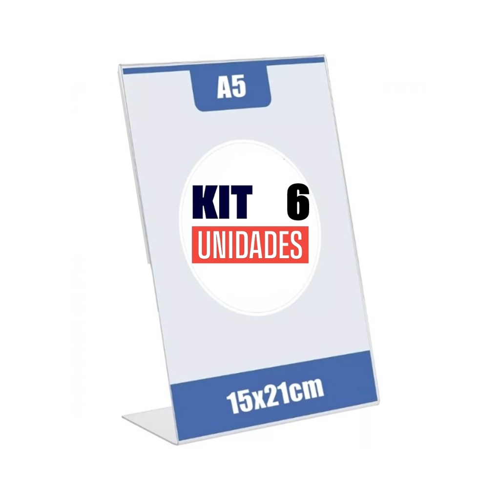 Kit com 6 Display Expositor L 15x21 A5 Acrílico Balcão Mesa Cardápio