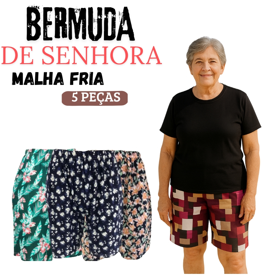 kit 5 Bermuda de Senhora em Malha Fria CÓS alto – Leve, Fresca e Confortável fresquinha uso casual em Oferta na Shopee