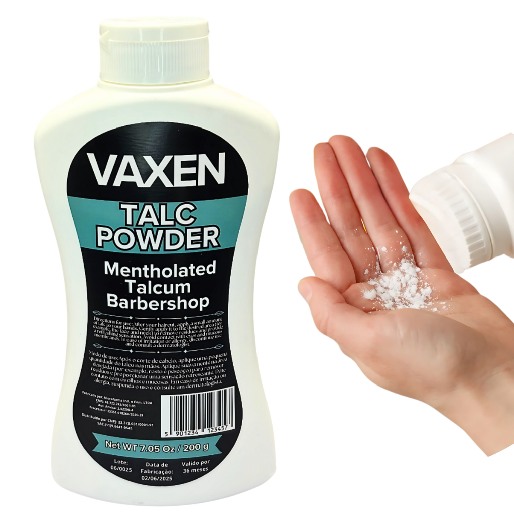 Talco Pós Barba Vaxen Ultra Fino Cabelo Corte Barbeiro Salão Pós Barba 200g em Oferta na Shopee