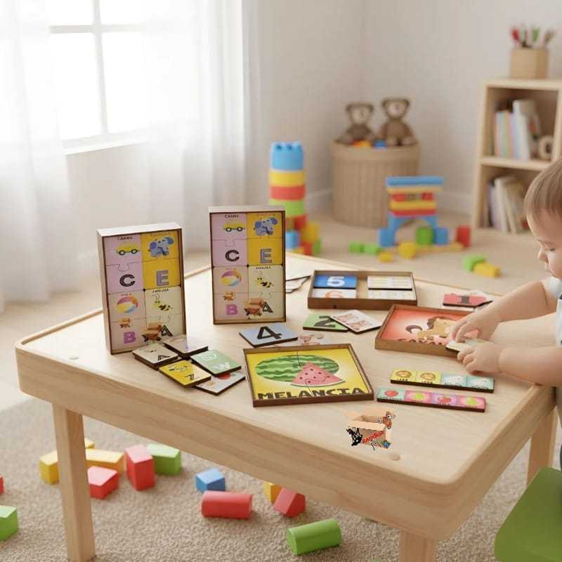 Brinquedo Pedagógico Educativo Em Madeira Estojo Alfabeto, Números, Memória ou Quebra Cabeça em Oferta na Shopee