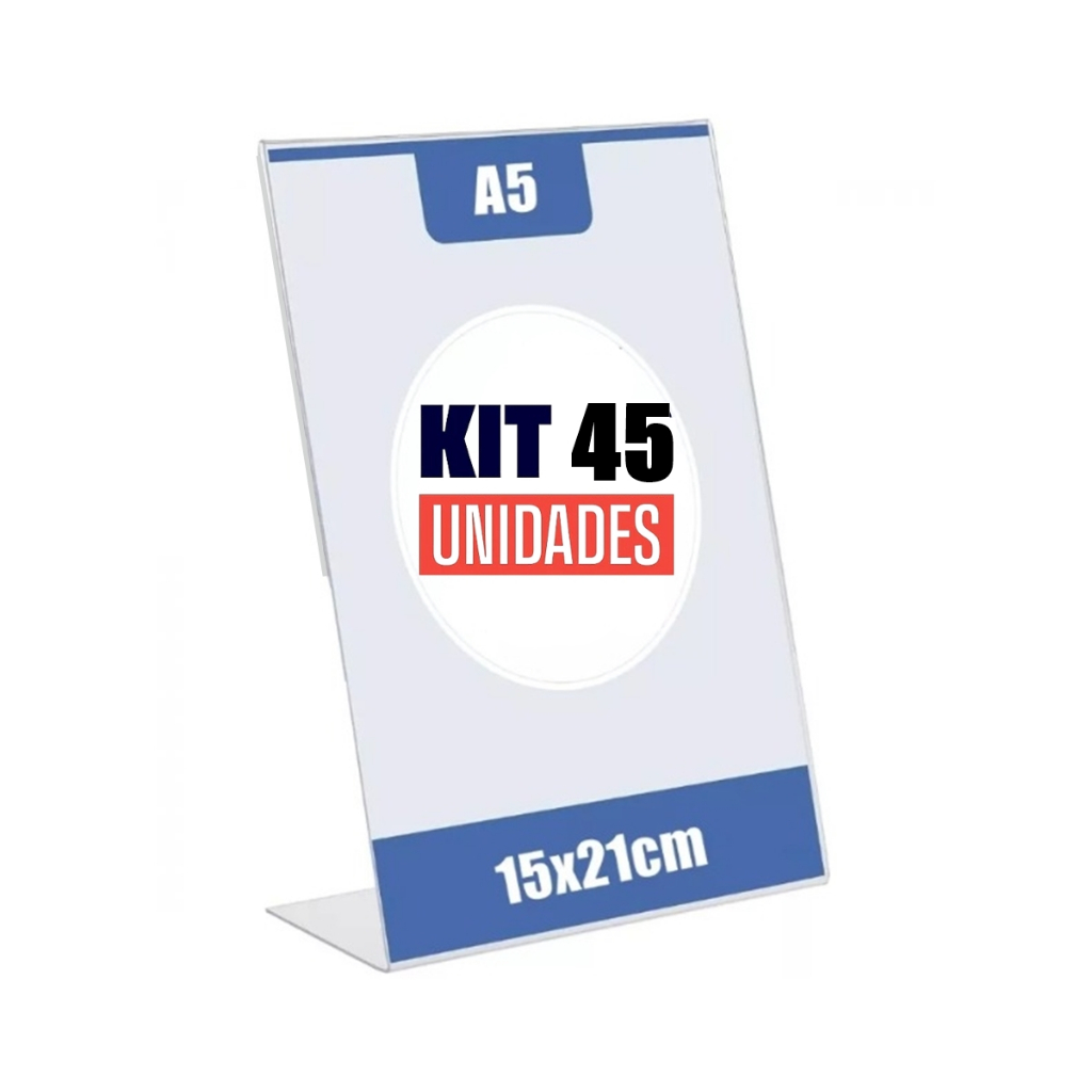 Kit com 45 Display Expositor L 15x21 A5 Acrílico Balcão Mesa Cardápio