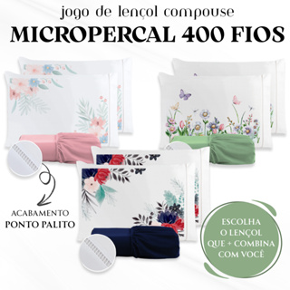 Kit Jogo de Lençol Compouse Micropercal 400 Fios com Fronha Ponto Palito Estampada em Oferta na Shopee