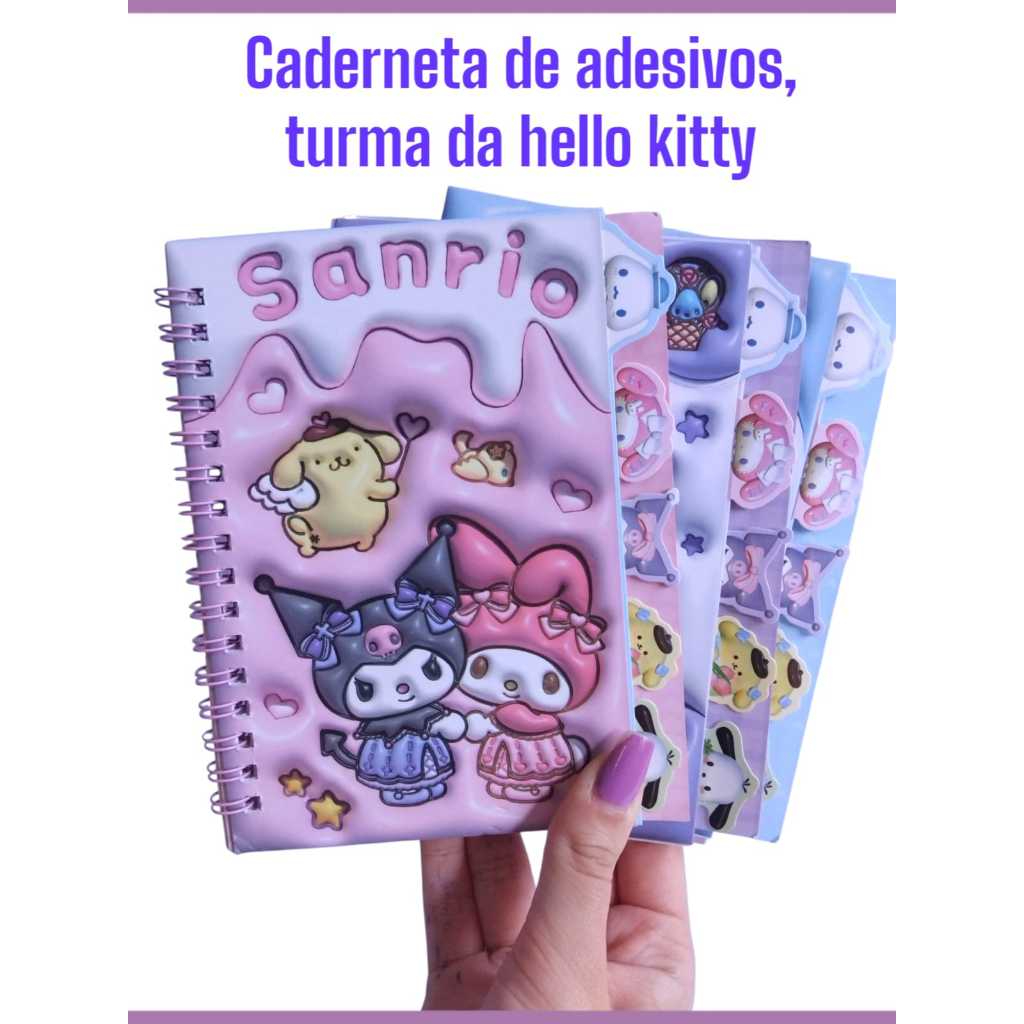 Caderneta de adesivos / caderno de adesivos turma da hello kitty papelaria fofa material escolar em Oferta na Shopee