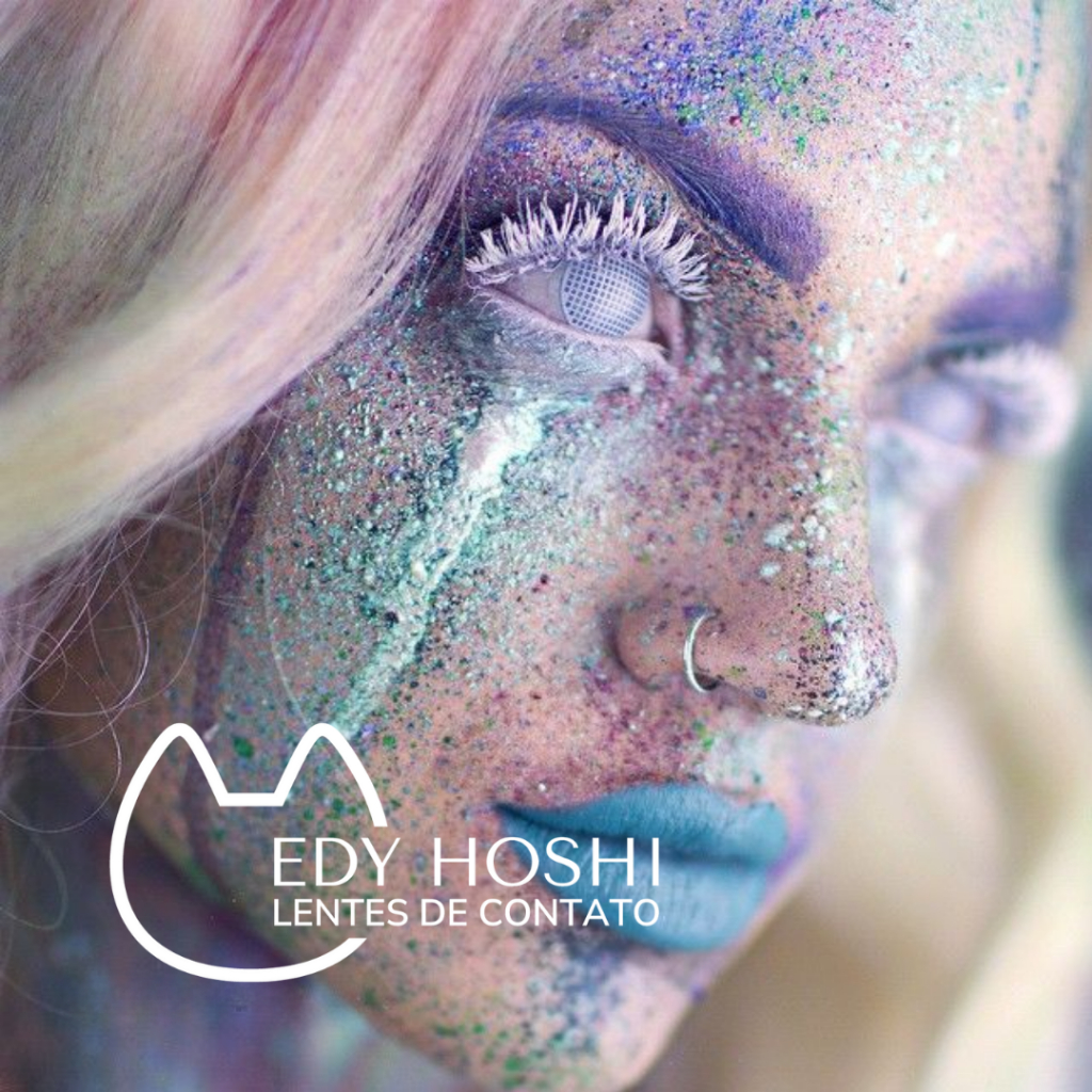 Lentes De Contato Edy Hoshi Color Splash Mesh Branca - ANUAL - 1 Par - Cosplay - Fantasia - Halloween - Zumbi