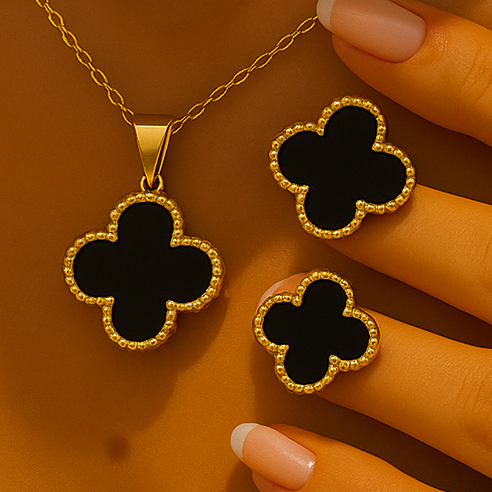 Conjunto Colar Brinco Trevo Folheado a Ouro18k em Oferta na Shopee