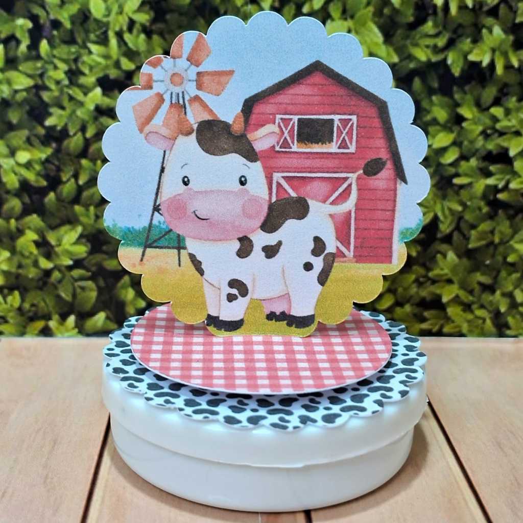 Aplique 3D em Pé, Tag Personalizada para Lembrancinha de Festa Fazendinha Vermelha