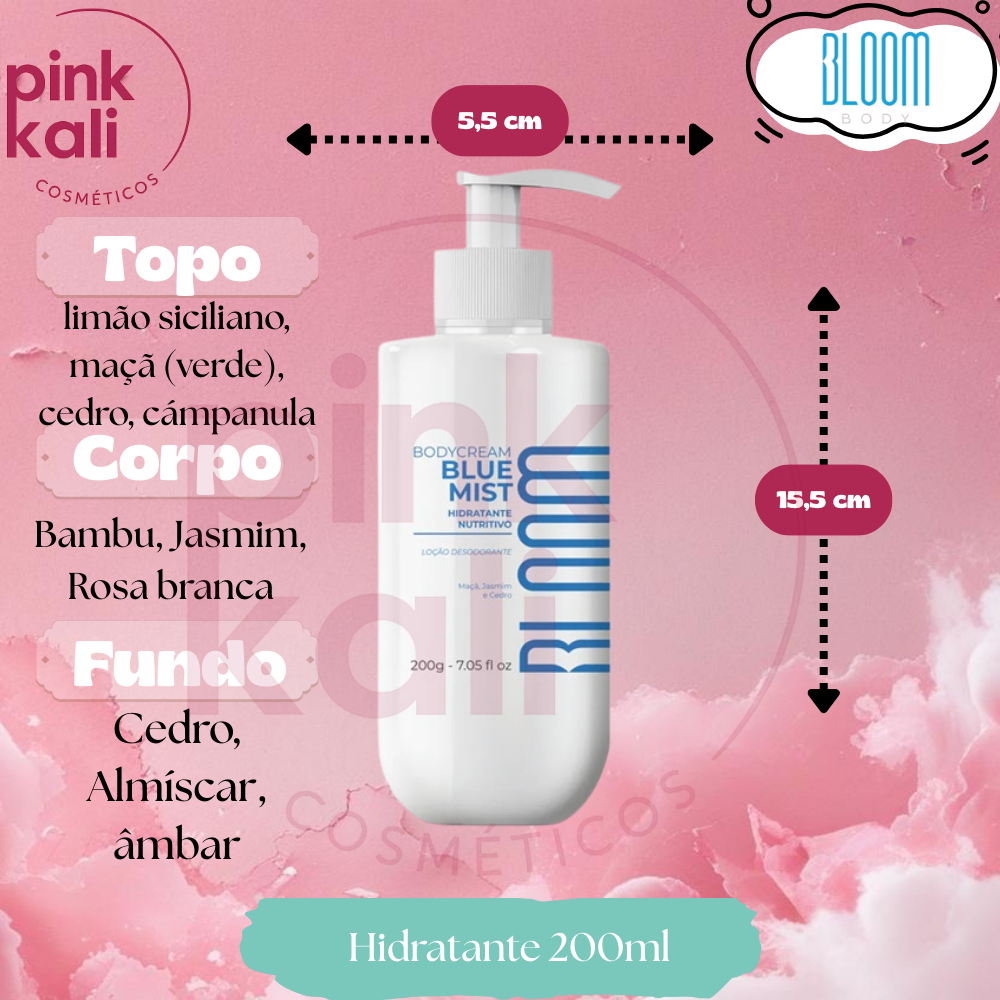 BLUE MIST Hidratante 200ml BLOOM BODY BR Body Cream Desodorante Corporal Perfumado Feminino Unissex