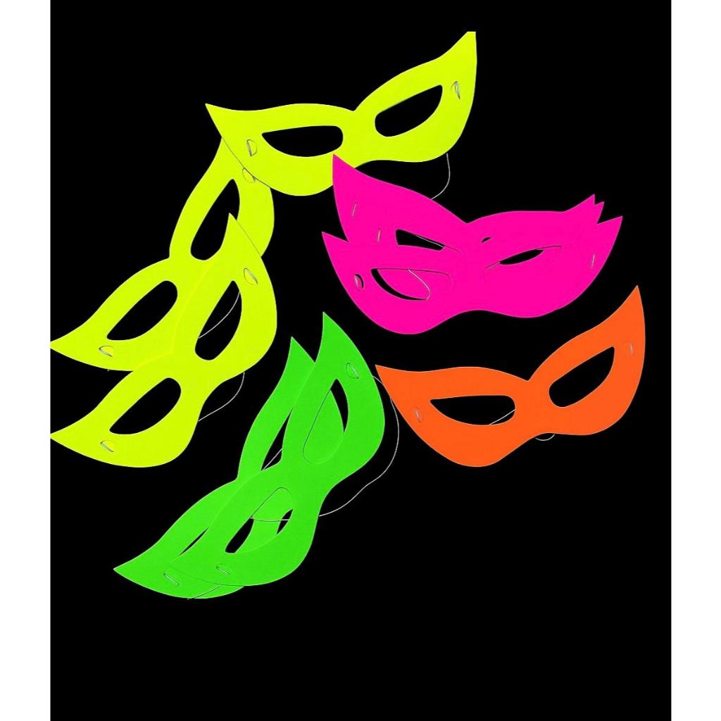 Máscara de festa neon - 4 cores - Kit 10/20/30 - Brilha na luz negra em Oferta na Shopee
