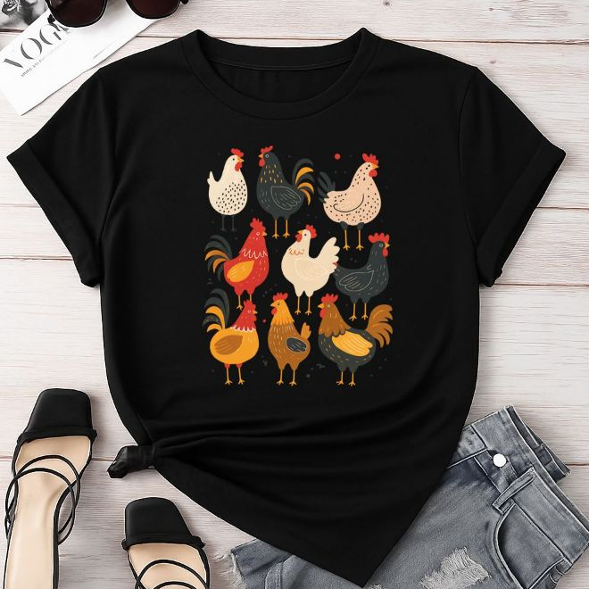 Camiseta Camisa T-shirt Feminina 100%Algodão Animal Fazenda Galinhas Fofas em Oferta na Shopee