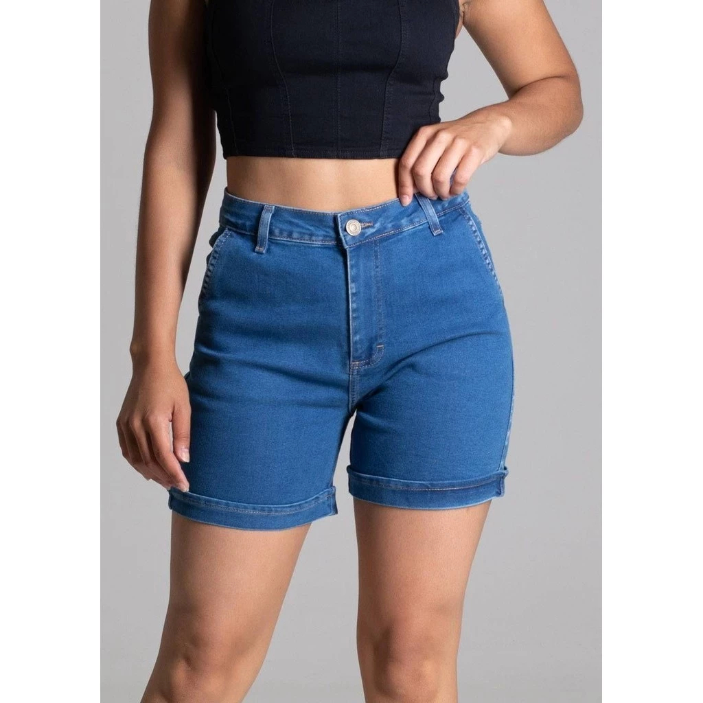 Shorts Jeans Feminino Hot Pants Sawary Barra Dobrada