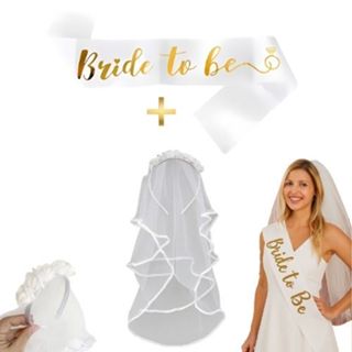 Kit 1 Tiara Véu + 1 Faixa Bride to Be Noiva Despedida de Solteira em Oferta na Shopee