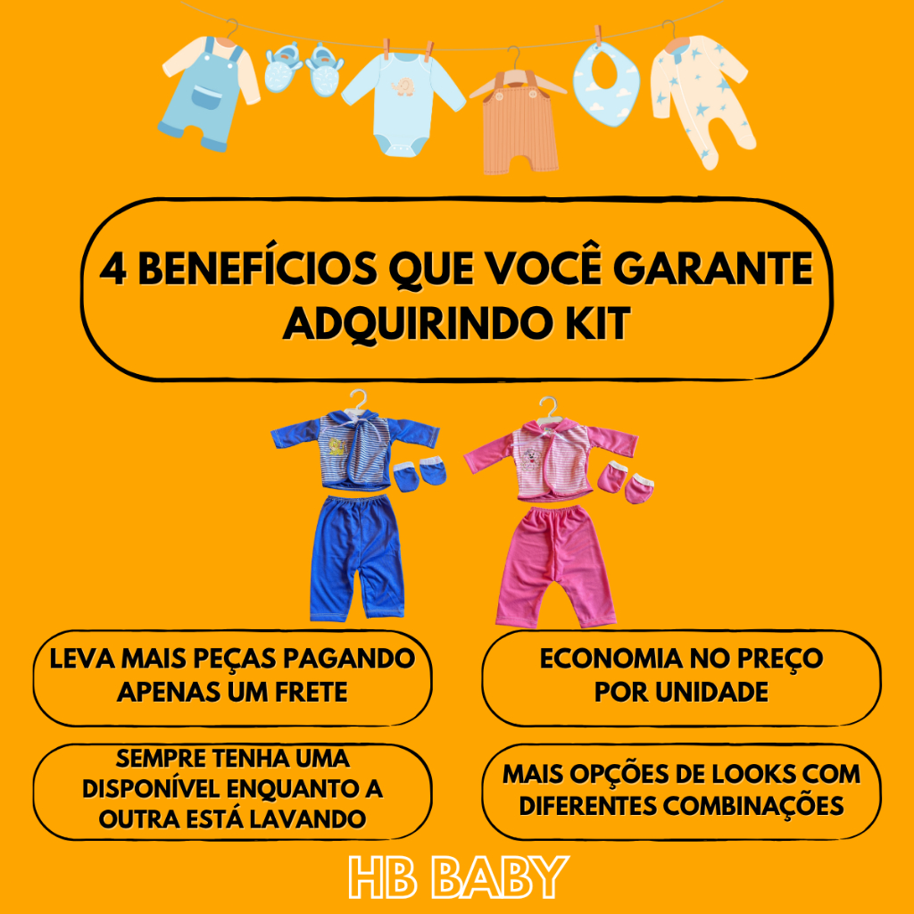 Kit Pagão 6 Peças Bebê Menina Menino Manga Longa 0-3 meses Confortável