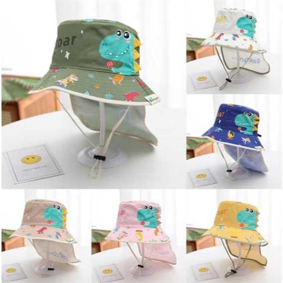 Bucket Chapéu de Sol para Bebes com Proteção UV Caps. de Pescador pá criança dinossauro Unissex.