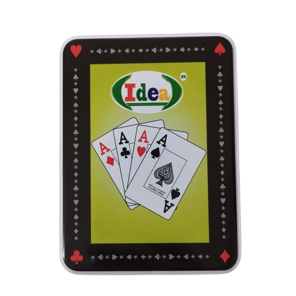 Jogo De Cartas Baralho Duplo 100% Plástico 108 Cartas e Estojo Em Metal Idea em Oferta na Shopee