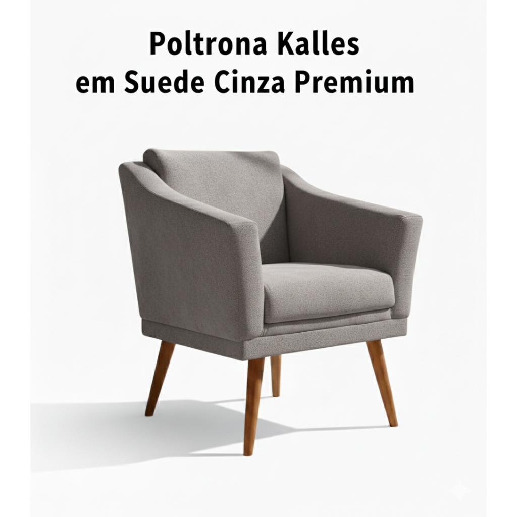 🪑 Poltrona Kallos em Suede Cinza – Conforto e Modernidade