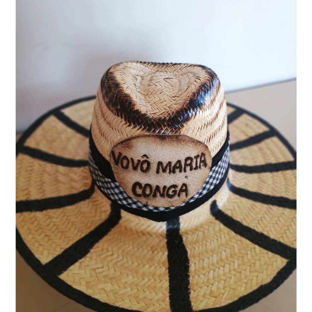 Chapéu de Preta Velha Vovó Maria Conga – Palha Artesanal Personalizado com Nome da Entidade
