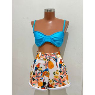 Short Feminino Estampado em Neoprene com Botão Encapado, Zíper e Bolso em Oferta na Shopee