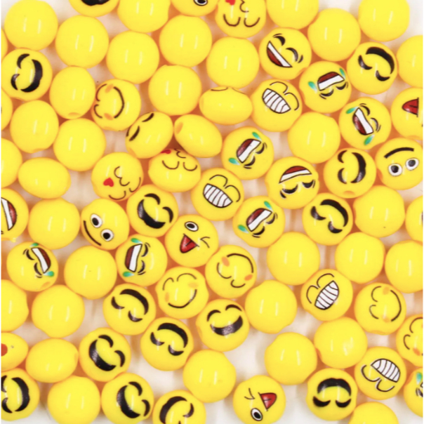 25 Peças Entremeio Grande Emoji 12mm Smile Pulseira Chaveiro Phone Strap Miçanga