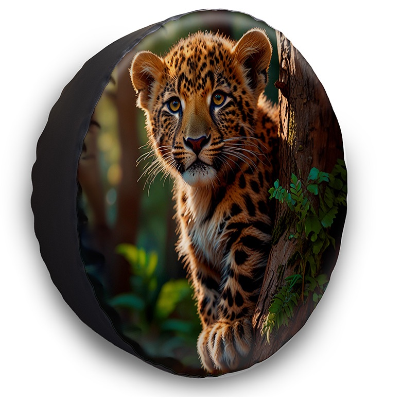 Capa Para Estepe Carro Aro 15 E 16 Ecosport Spin Active Doblo Idea Citroen C3 Aircross Crossfox Leopardo Filhote Felino