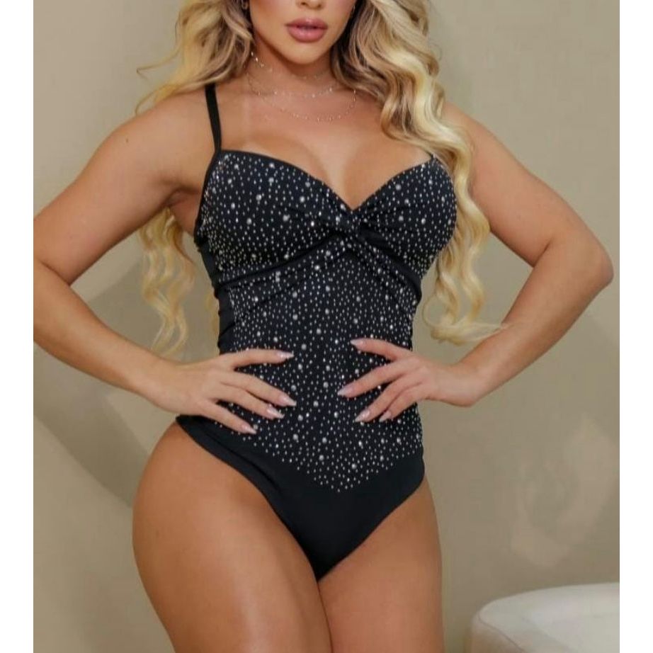 Body Feminino Strass Decote Cruzado  Alças Finas com Bojo Body Brilho Pedraria Festa Elegante Tendência