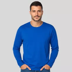 Camiseta masculina manga longa 100% algodão P a G3