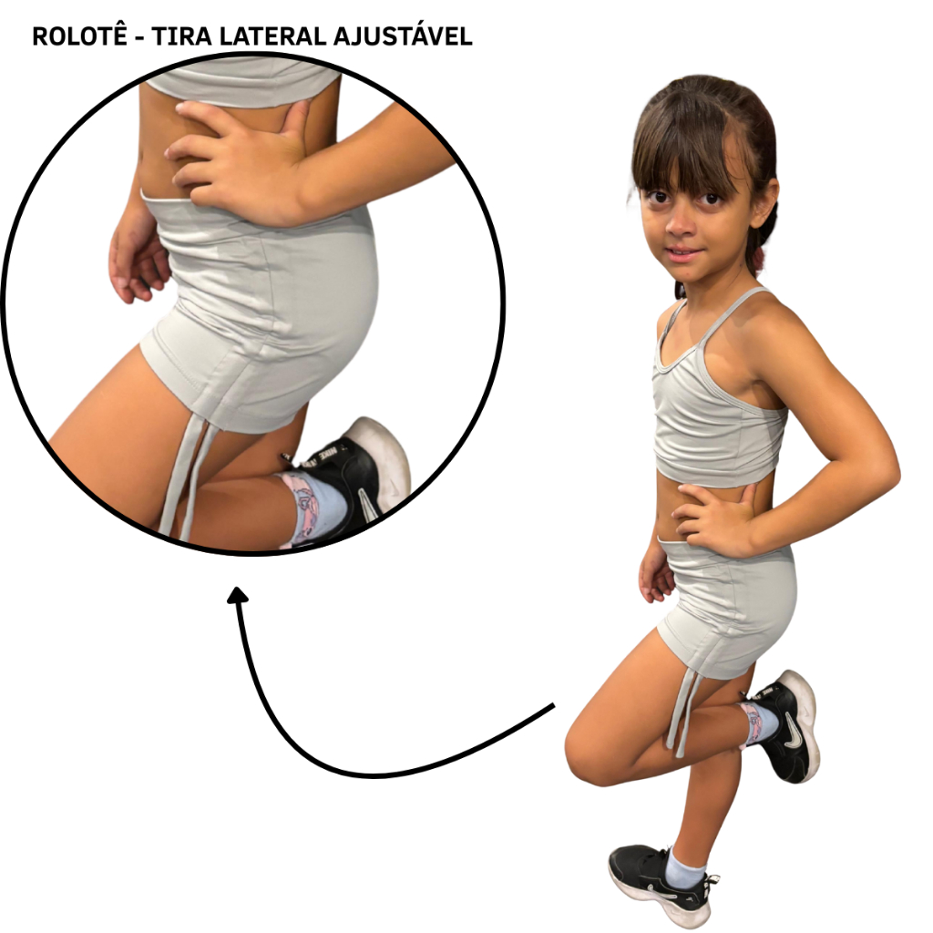 Roupa De Academia feminina Infantil Short rolotê  E Top ginastica cross kids poliamida conjunto treino fitness dança