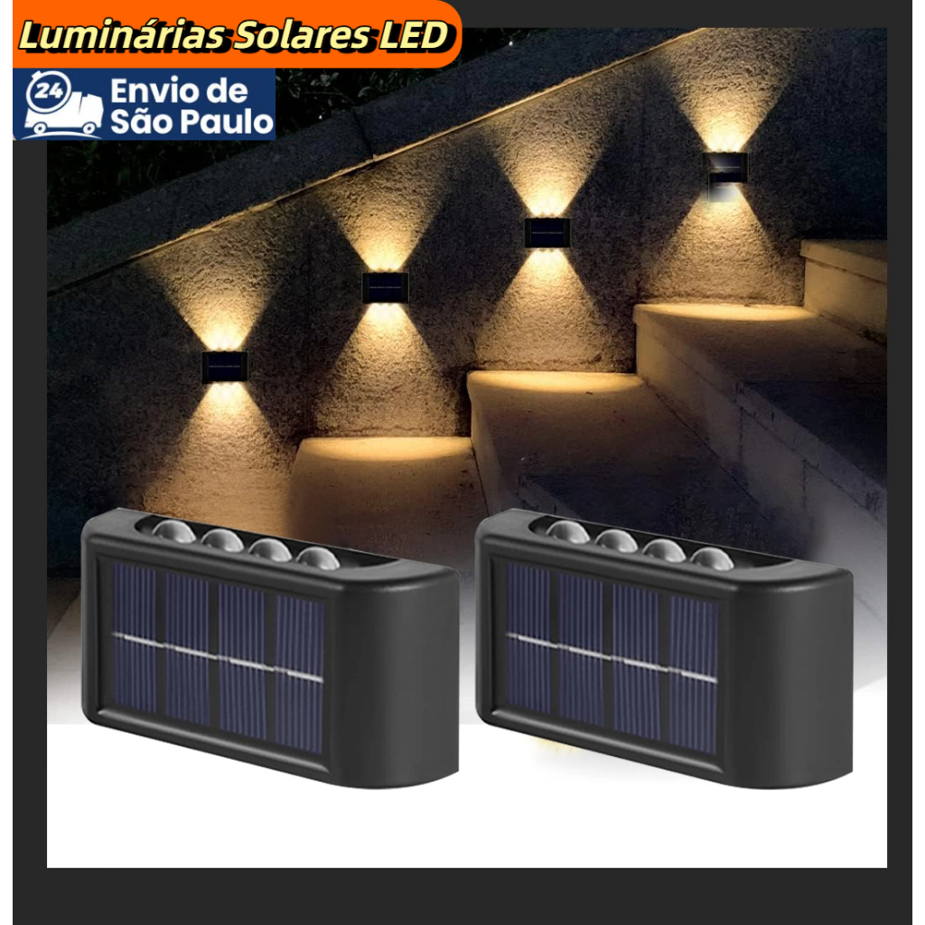 Luminárias Solares LED para Parede Área Externa, Jardim e Garagem, Branco Quente, Impermeável em Oferta na Shopee