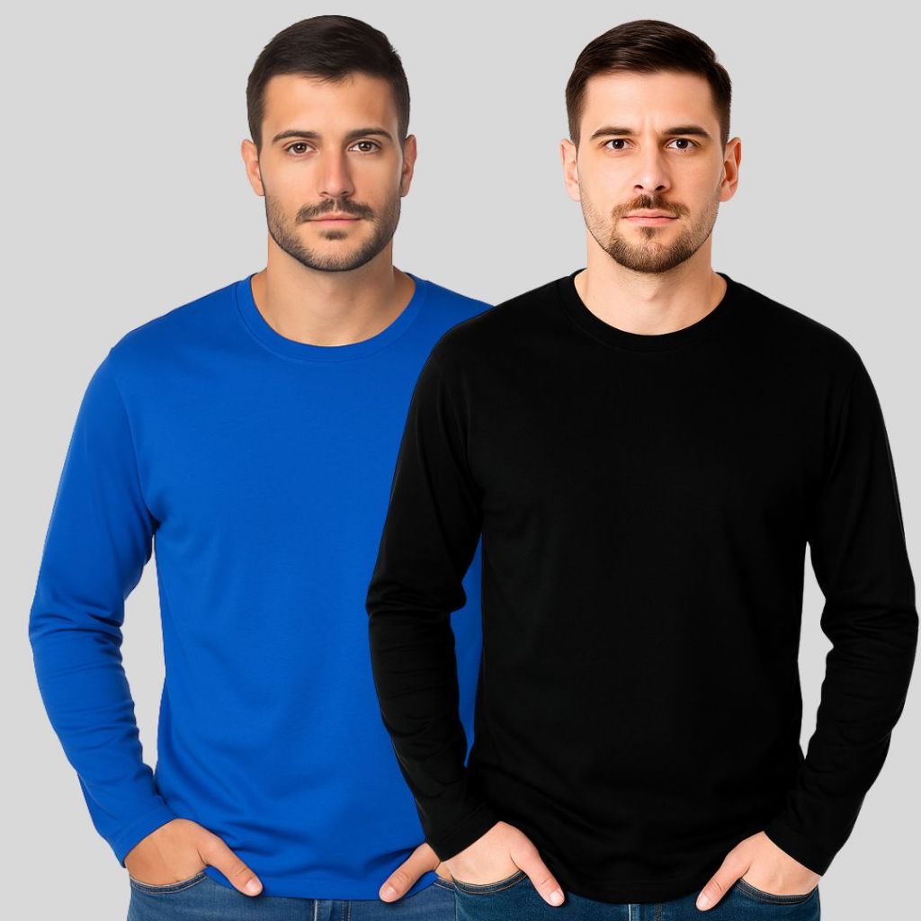 Kit 2 camisetas masculinas manga longa 100% algodão P ao G3 em Oferta na Shopee