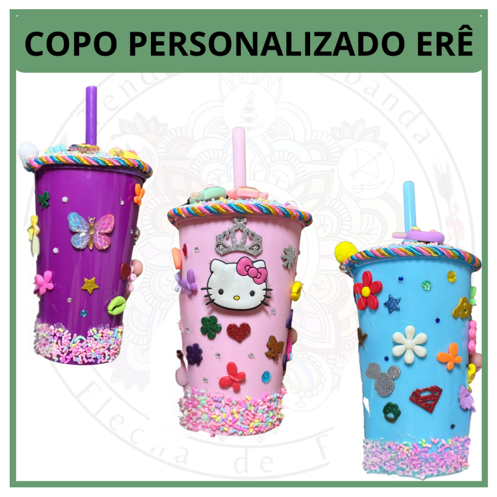 Copo Plástico com Canudo Personalizado Erê, Cosme e Damião, Ibejis