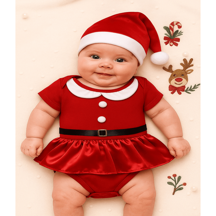 Kit body bebe  de bebê menina Natal com gorro Mamãe Noel
