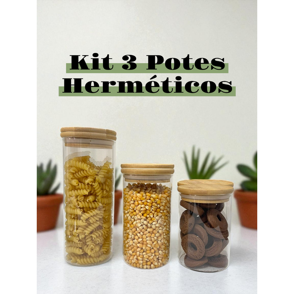 Conjunto 3 Potes Herméticos De Vidro Transparente- Ideal Para Mantimentos