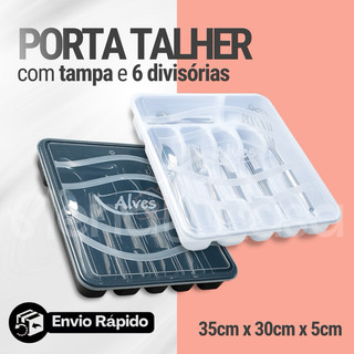 Porta Talher Com Tampa 6 Divisórias Organizador de Gaveta de Casa