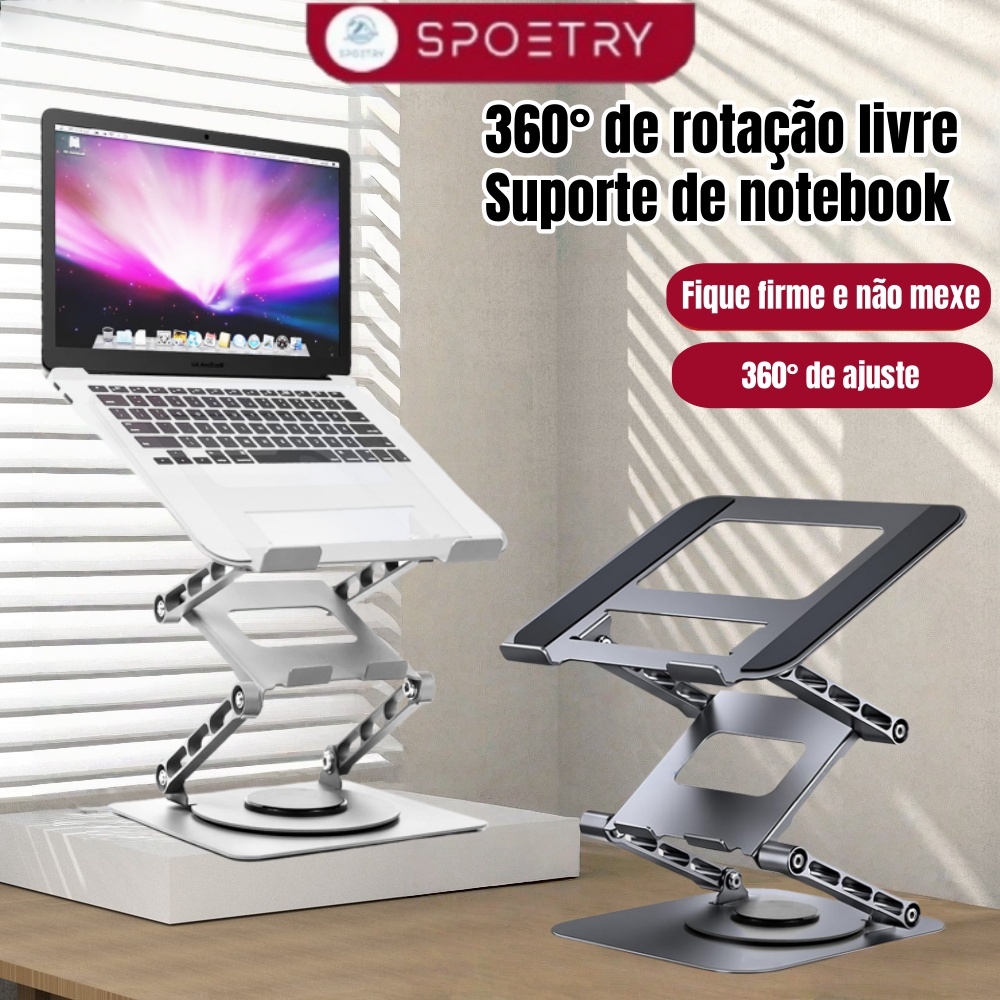 Suporte para Notebook- Base Giratória 360° Ajustável com 2/3 Alturas, Dobrável e Portátil para Home Office