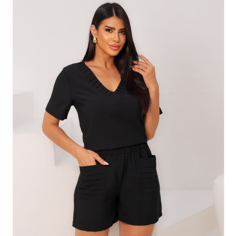 Conjunto Feminino Amanhecer Alfaiataria Blusa Short Confortável Social Elegante Versátil Dia a Dia