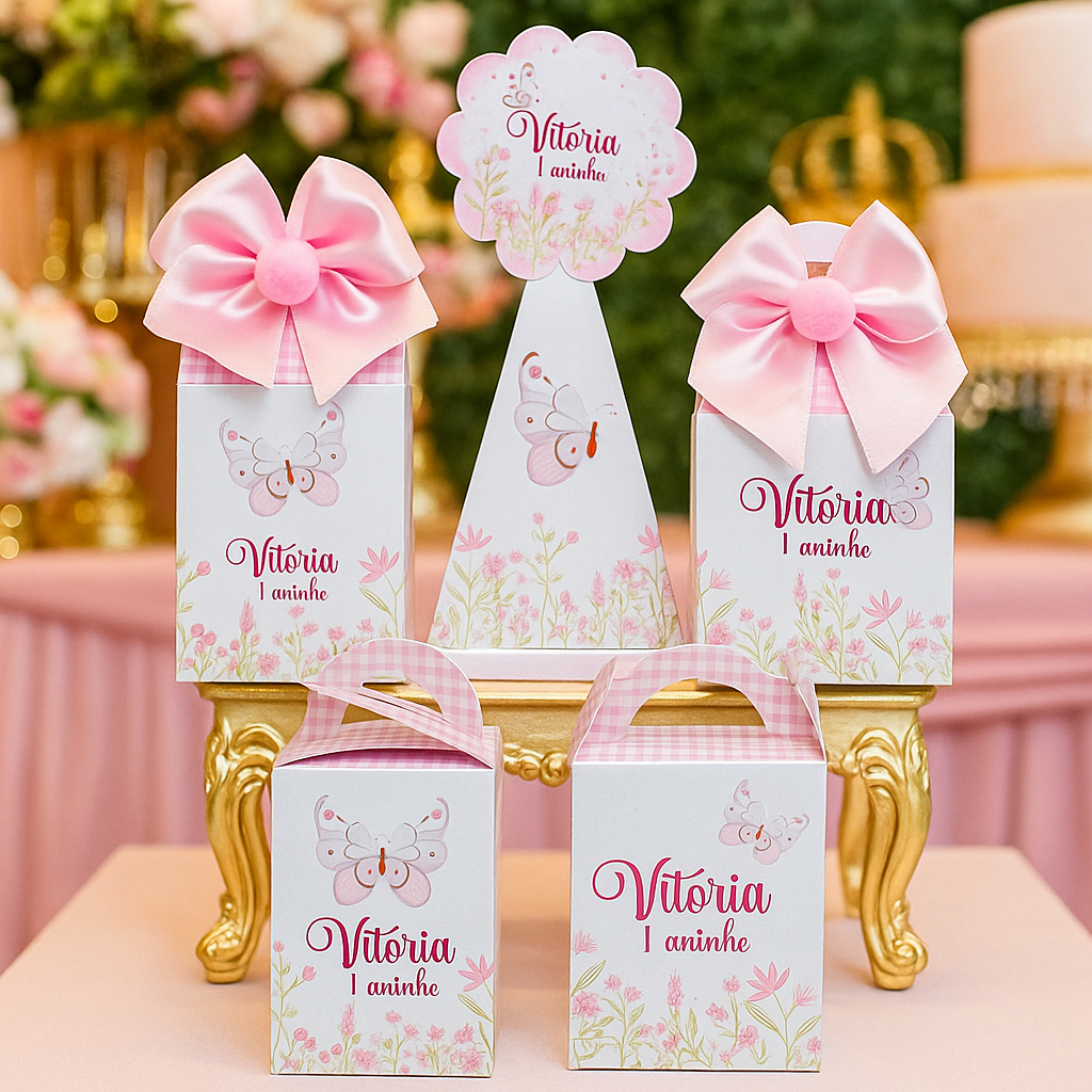 Kit Festa Jardim das Borboletas Rosa Personalizada Pegue e Monte Decoração Lembrancinhas aniversário Mesversário em Oferta na Shopee