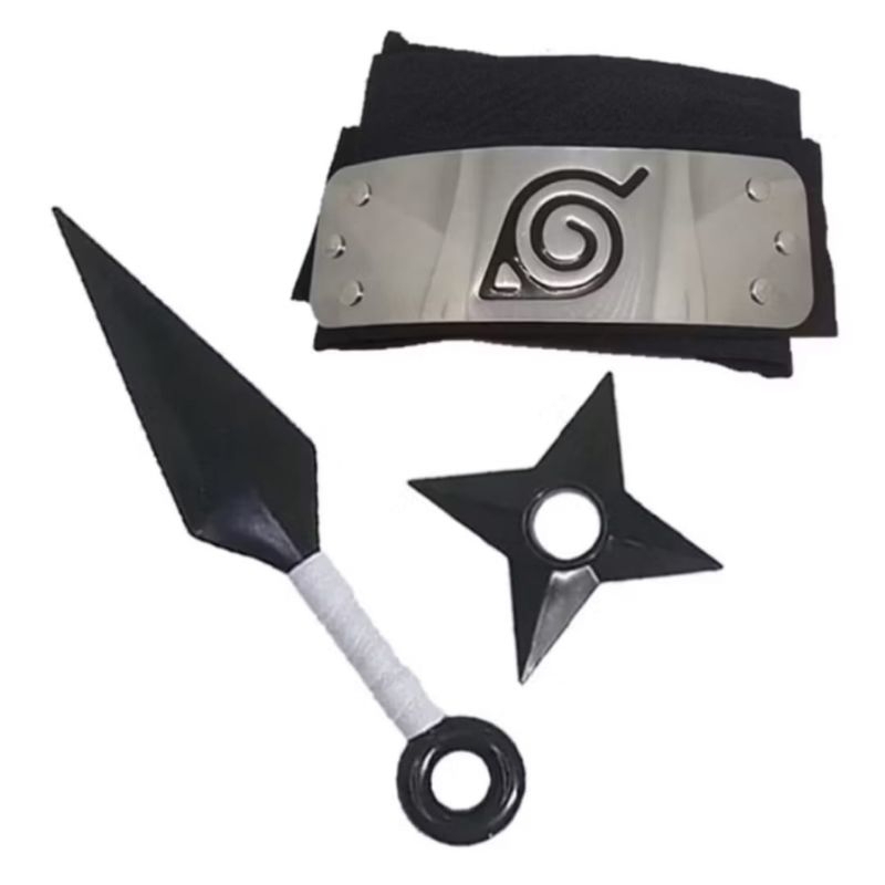 Kit bandana Naruto em aço inox (vila da folha) + kunai + shuriken em Oferta na Shopee