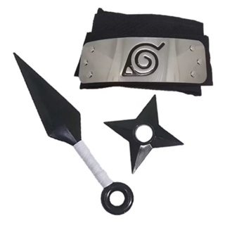 Kit bandana Naruto em aço inox (vila da folha) + kunai + shuriken em Oferta na Shopee