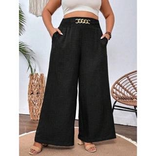 Calça Pantalona Plus Size Feminina Em Linho Cintura Alta elástico na costa - Elegante  G1 - G2 - G3 em Oferta na Shopee