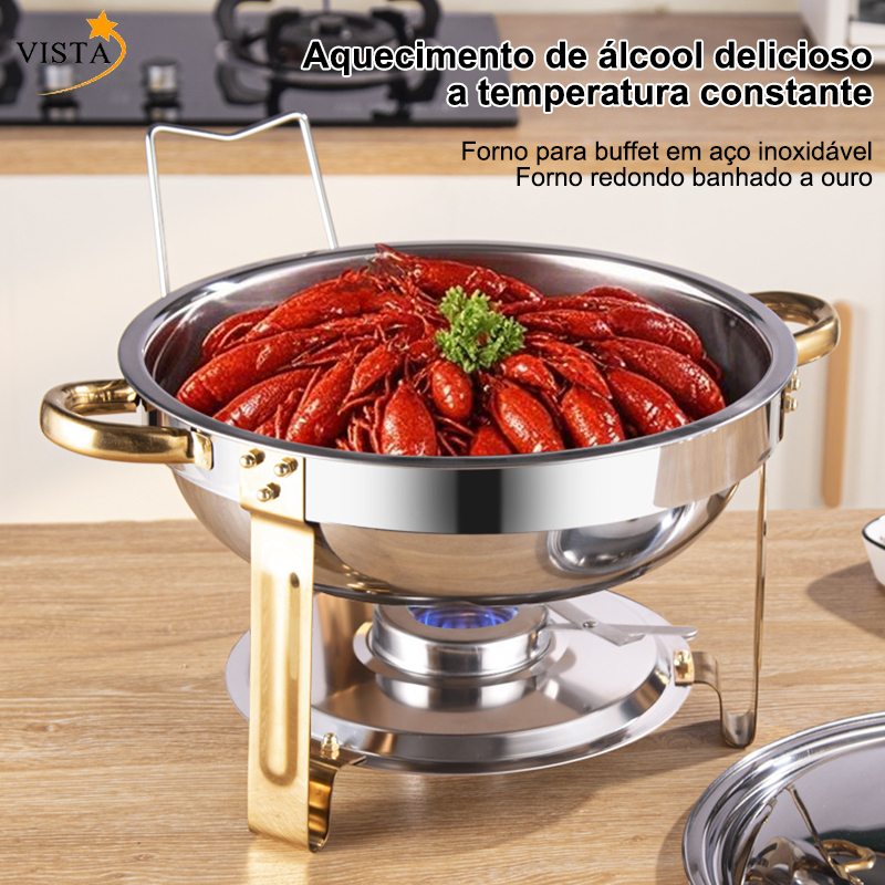 Rechaud Inox Redondo 6 Litros Banho Maria Aquecedor Alimento aço inox litros Aço Inox6 VISTA