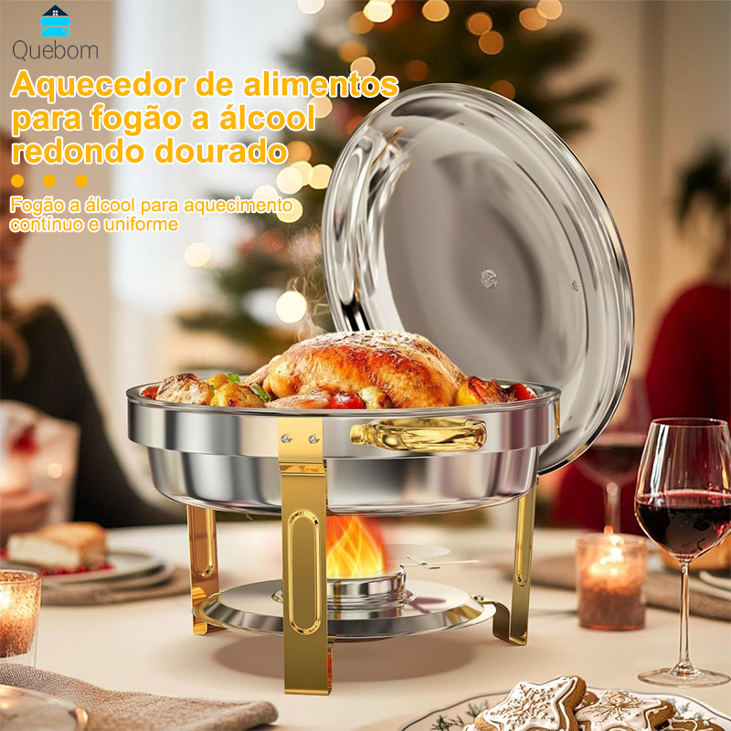 Rechaud Inox Redondo 6 Litros Banho Maria Aquecedor Alimento aço inox litros Aço Inox6 QUEBOM