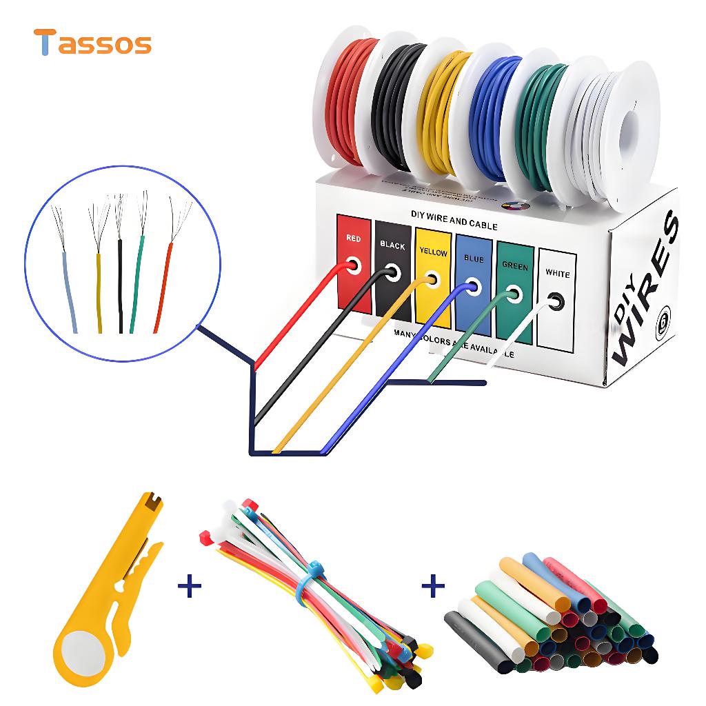 Carretel De Fio Trançado 20/22/24/26/28AWG 60M/120M,6 Cores Flexível Silicone Kit De Conexão Cobre