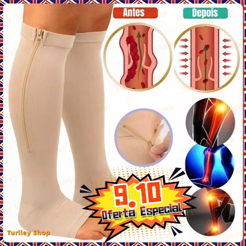 Par S/L Média Compressão Varizes Pernas Cansadas Inchaço Dores 3/4 Zíper 20-30 Mmhg Compressão Unissex-TS