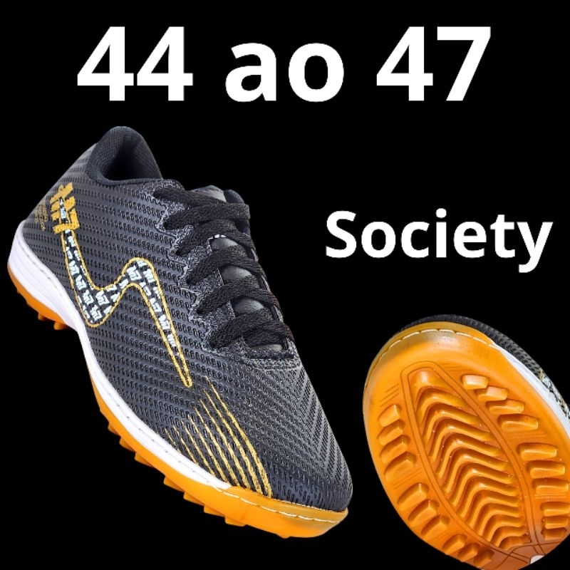 Chuteira Society Masculina Grande 44 45 46 47 Campo Sintético Durabilidade e Grip