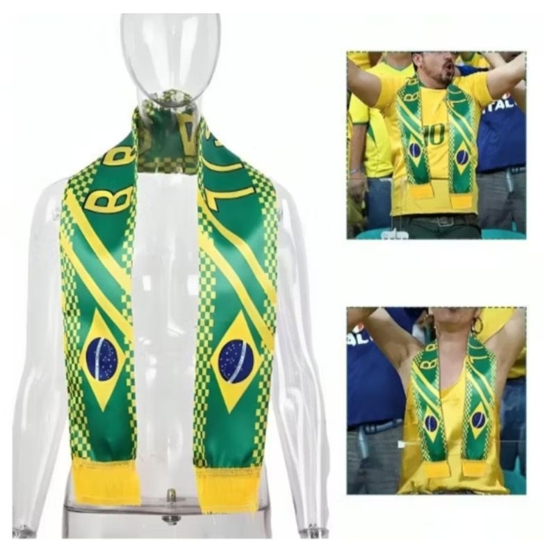 05 Faixas tipo Cachecol tecido Poliéster Cetim Estampa Bandeira do Brasil 1,43m x 13cm largura Envios Imediato