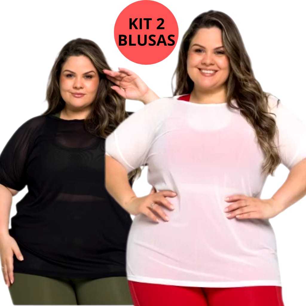 Blusa plus size tule feminina kit com 2 camisa academia treino em Oferta na Shopee