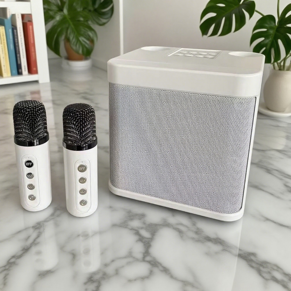 Caixa de Som Bluetooth Karaokê com Dois Microfones Sem Fio, Efeitos de Voz, Portátil e Recarregável em Oferta na Shopee