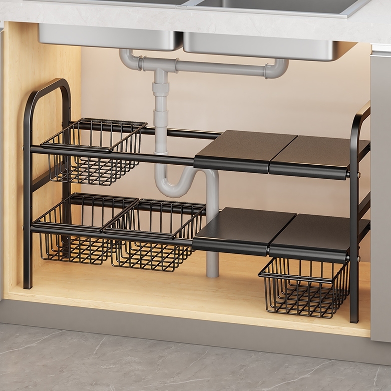 Prateleira organizadora de cozinha sob a pia, prateleira expansível com painéis removíveis...